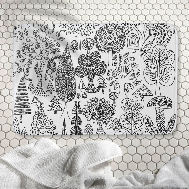 Modern Botanical Trees Black and White Pattern Bath Mat (Creator Uploaded)