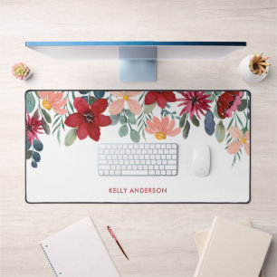Modern Botanical Trendy Monogrammed Foliage Cover Desk Mat