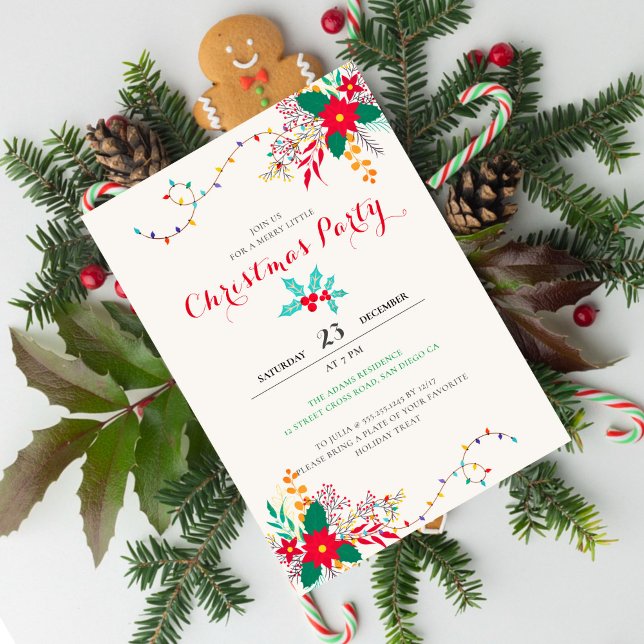 Modern Botanical Twine Tinsel Lights Christmas Invitation (Creator Uploaded)