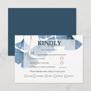 Modern Botanical Watercolor Blue Gingko Wedding  RSVP Card