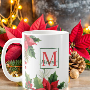 Modern Botanical watercolor Monogram Holidays Coffee Mug