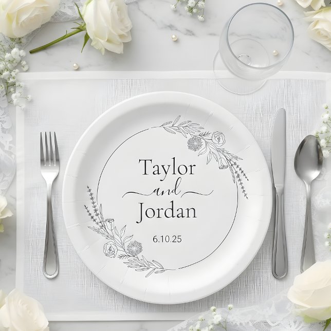 Modern Botanical Wedding Custom | Minimalist Paper Plate (Creator Uploaded)