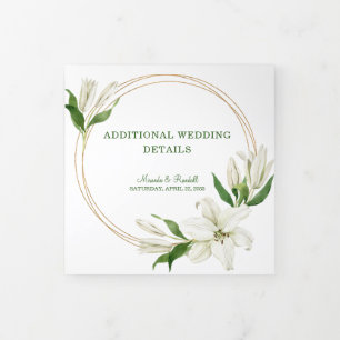Modern Botanical White Lily Wedding Details Tri- Tri-Fold Card