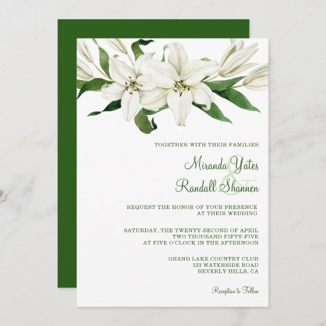 Modern Botanical | White Lily Wedding Invitation (Front/Back)