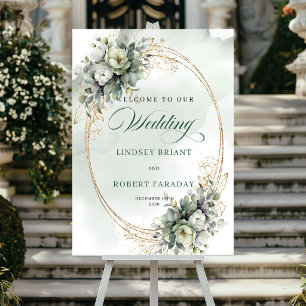 Modern Botanical White Roses Welcome Poster
