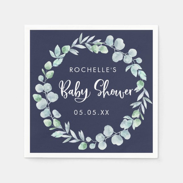 Modern Botanical Wreath Baby Shower Napkin (Front)