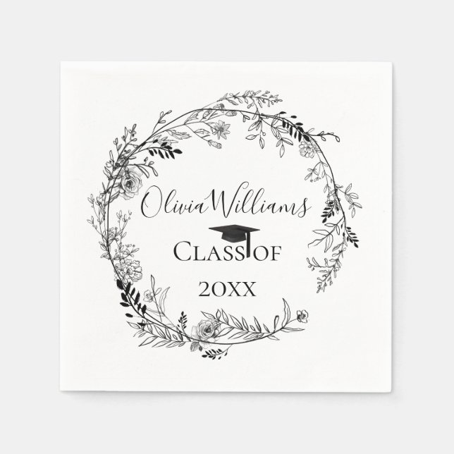 Modern Botanical Wreath Graduation Napkin (Front)