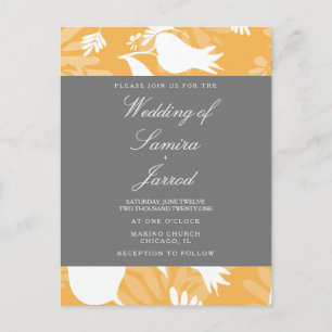 Modern Botanical Yellow Grey Floral Tulip Wedding Postcard