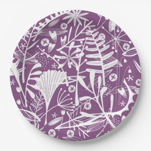 Modern Botatanical Floral Purple Paper Plate