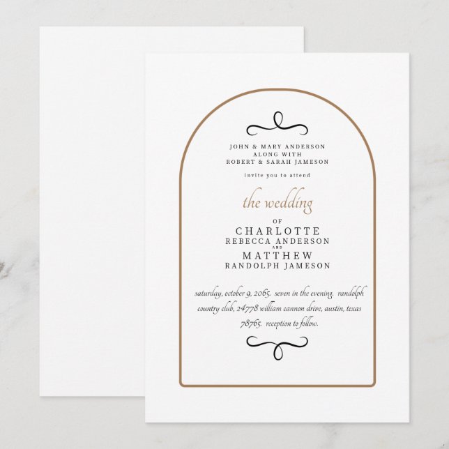 Modern  Both Parents GeometricWhite Wedding  Invitation (Front/Back)