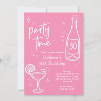 Modern Bottle & Cocktail 30th Birthday Invitation