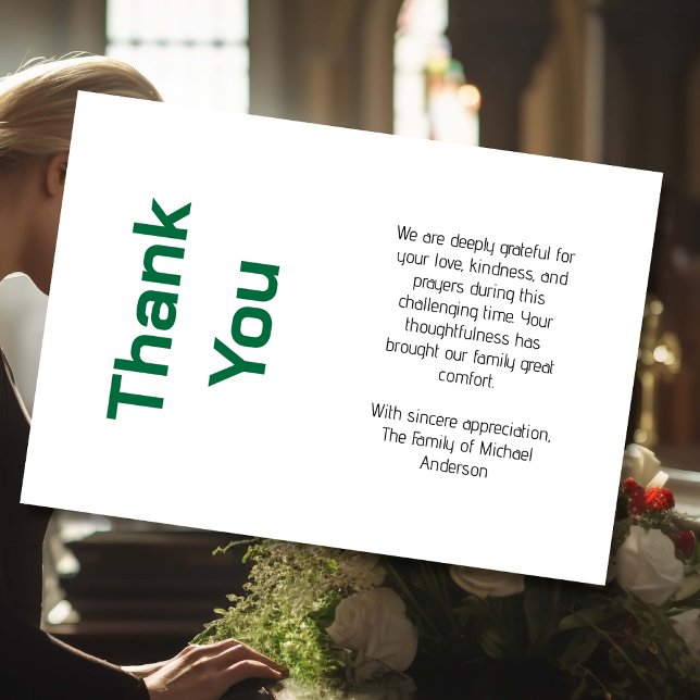 Modern Bottle Green Traditional Sympathy Funeral Thank You Card (Creator Uploaded)