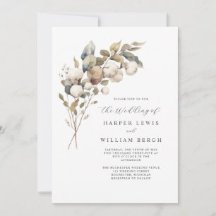 Modern bouqet watercolor cotton qr code wedding invitation