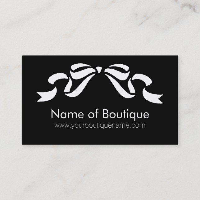 Modern Boutique Black and White Girly Ribbon Business Card (Front)