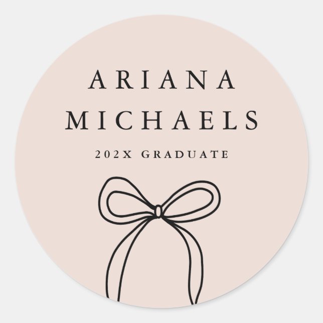 Modern Bow Blush and Black Graduation Classic Round Sticker (Front)
