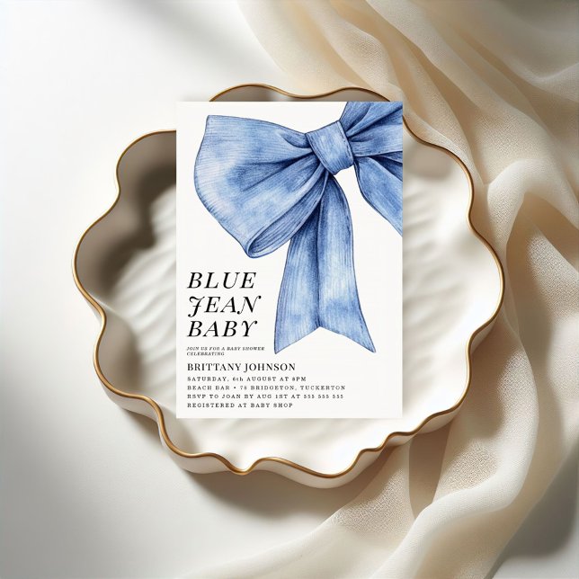 Modern Bow Denim Baby Shower Invitation (Creator Uploaded)