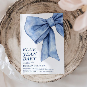Modern Bow Denim Birthday Party Invitation