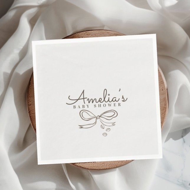 Modern Bow Neutral Cafe themed Baby Shower Napkin (Creator Uploaded)