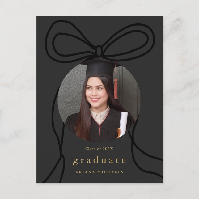 Modern Bow One Photo Graduation Party Invitation (Front)