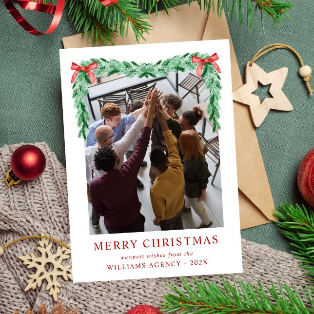 Modern Bow Photo Company Business Christmas Happy Holiday Card (Creator Uploaded)