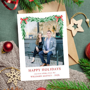 Modern Bow Photo Company Business Christmas Happy Holiday Card