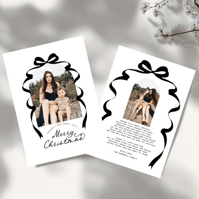 Modern Bow Photo Merry Christmas Arch Holiday Card (Creator Uploaded)