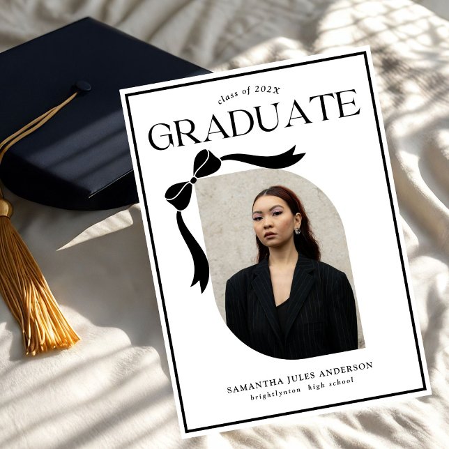 Modern Bow Script Photo Graduation Party  Invitation (Creator Uploaded)