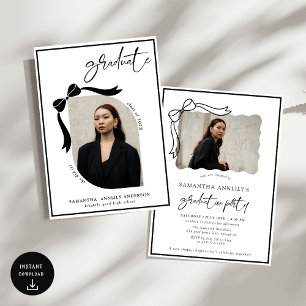 Modern Bow Script Photo Graduation Party Invitation