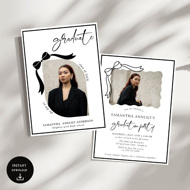 Modern Bow Script Photo Graduation Party  Invitation (Creator Uploaded)
