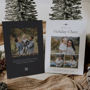 Modern Bow Simple Minimal 3 Photo Holiday Card