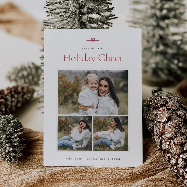 Modern Bow | Simple Minimal 3 Photo Holiday Card (Creator Uploaded)