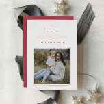 Modern Bow | Simple Minimal Photo Christmas Foil Holiday Card<br><div class="desc">Share holiday greetings with these sweet and simple Christmas photo cards featuring a minimalist layout and a customisable message. Add your favourite square photo on a white background with a thin gold foil border, and customise your holiday greeting and family signature (shown with "Wishing you Holiday Cheer"). A petite golden...</div>