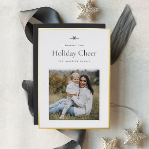 Modern Bow   Simple Minimal Photo Christmas Foil Holiday Card
