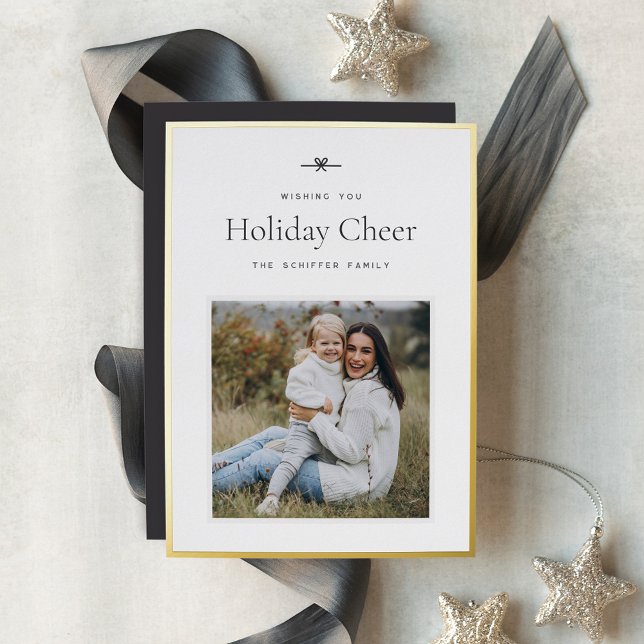 Modern Bow | Simple Minimal Photo Christmas Foil Holiday Card (Creator Uploaded)