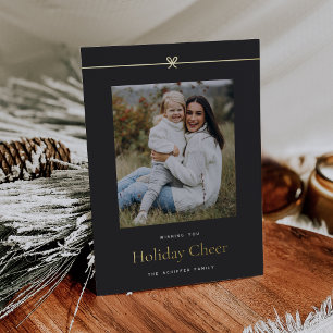 Modern Bow   Simple Minimal Photo Christmas Foil Holiday Card
