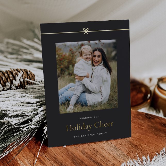 Modern Bow | Simple Minimal Photo Christmas Foil Holiday Card (Creator Uploaded)