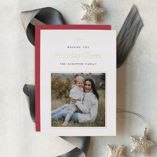 Modern Bow   Simple Minimal Photo Christmas Foil Holiday Card