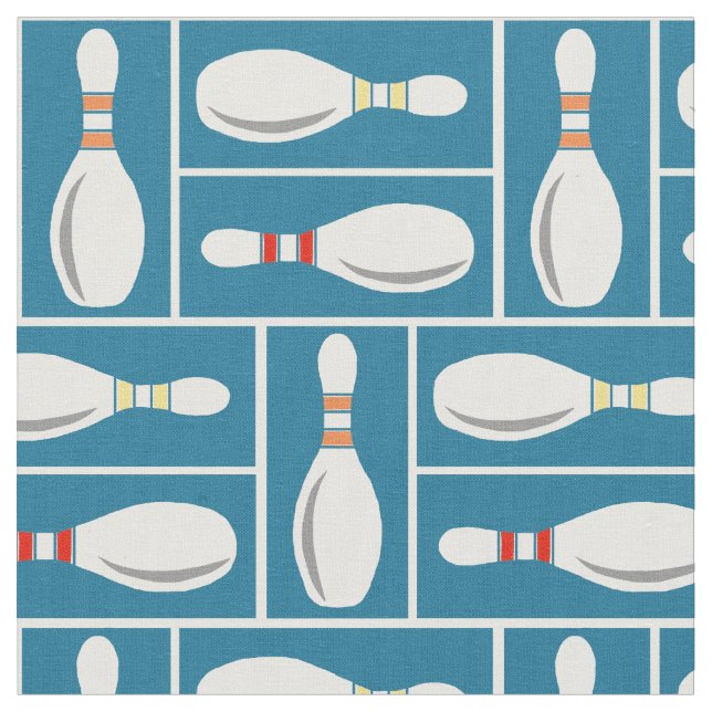 Modern Bowl/ Bowling Pins on Blue Fabric (Close Up)