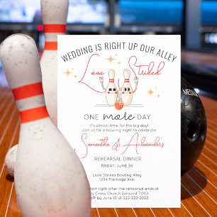 Modern Bowling Alley Engagement Rehearsal Dinner Invitation