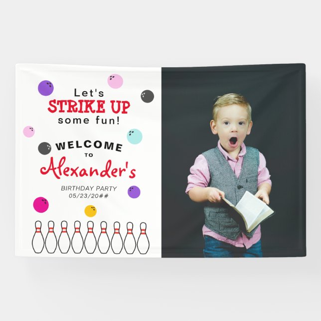 Modern Bowling Birthday Party Welcome Sign Banner (Horizontal)