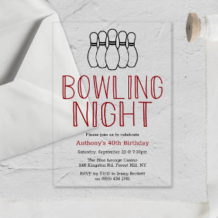 Modern Bowling Night Birthday Party Acrylic Invitations