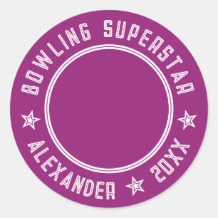 Modern Bowling Superstar Purple Pink Name Photo  Classic Round Sticker