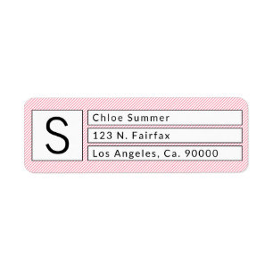 Modern Box Monogram Pink Striped Return Address Return Address Label