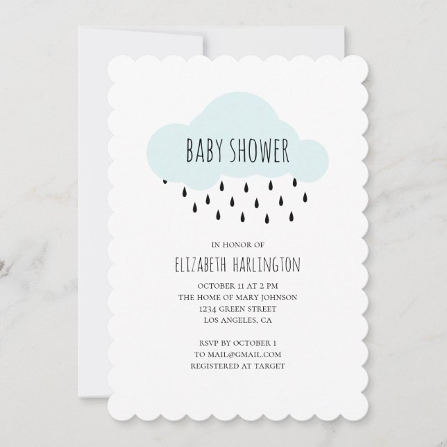 Modern boy baby shower invitation. Blue cloud Invitation (Front)