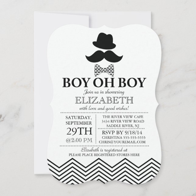 Modern Boy Oh Boy Little Man Moustache Baby Shower Invitation (Front)
