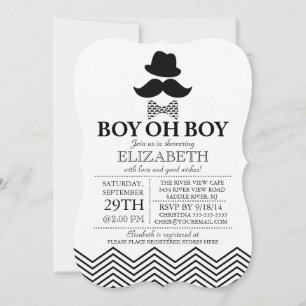 Modern Boy Oh Boy Little Man Moustache Baby Shower Invitation