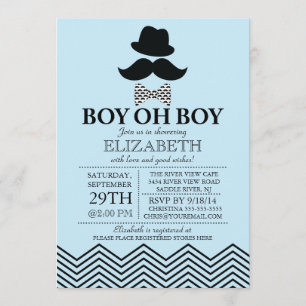 Modern Boy Oh Boy Little Man Moustache Baby Shower Invitation
