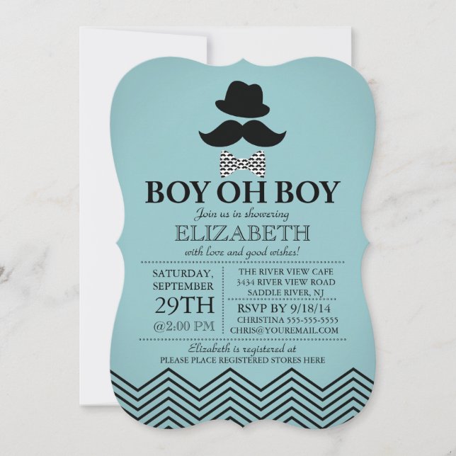 Modern Boy Oh Boy Little Man Moustache Baby Shower Invitation (Front)