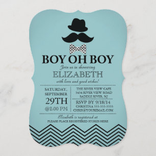 Modern Boy Oh Boy Little Man Moustache Baby Shower Invitation