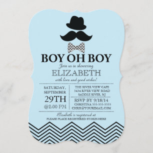 Modern Boy Oh Boy Little Man Moustache Baby Shower Invitation